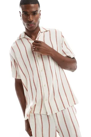 JACK & JONES Camisa color crema a rayas rojas con cuello de solapas de (parte de un conjunto)-Multicolor