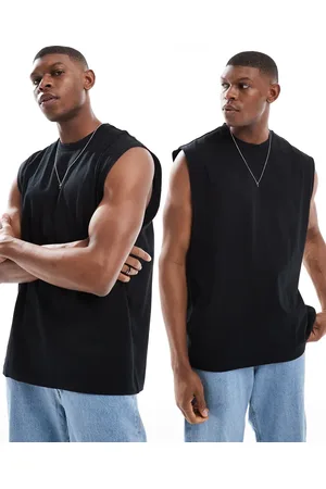 ASOS Pack de 2 camisetas negras sin mangas extragrandes de