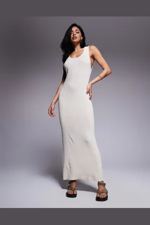 ASOS Vestido semilargo color con cuello ancho de punto texturizado de -Blanco