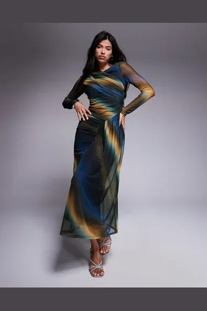 DASKA Vestido largo con caída y estampado abstracto de malla de -Multicolor