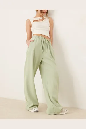 ASOS Pantalones de sastre verdes sin cierres de tejido efecto lino de