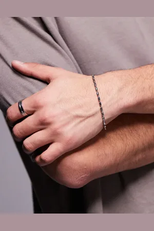 ASOS Pulsera plateada de cadena de esferas ovaladas de acero inoxidable resistente al agua de