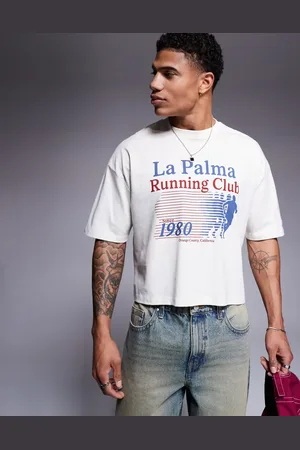 ASOS Camiseta corta blanco hueso extragrande con estampado deportivo en la parte delantera de