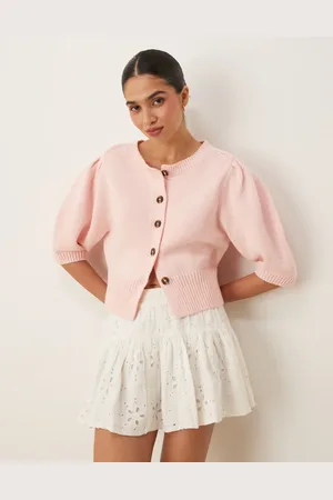 ASOS Cárdigan con cuello redondo y mangas abullonadas de