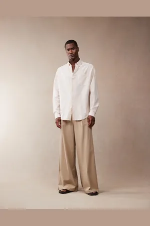 ASOS Pantalones de vestir color de pernera muy ancha con pinzas delanteras de mezcla de lino de -Neutro