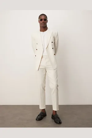 ASOS Pantalones de traje color de corte tapered de mezcla de lino de -Blanco