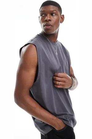 ASOS Camiseta gris carbón extragrande sin mangas de