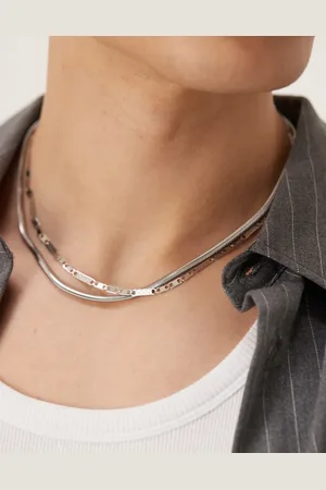 ASOS Pack de 2 collares plateados de cadena con eslabones y de serpiente de acero inoxidable resistente al agua de