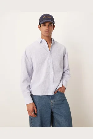 ASOS Camisa a rayas azules y blancas de corte estándar de sirsaca texturizada de