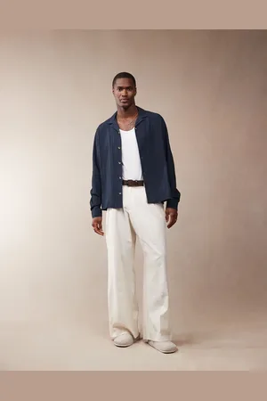 ASOS Pantalones de vestir blancos de pernera suelta con pinzas delanteras de mezcla de lino de