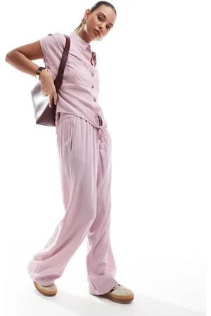 Pieces® Pantalones rosas de pernera ancha de mezcla de lino de (parte de un conjunto)