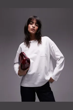 ARKET Top de manga larga y corte cuadrado con bolsillo de punto liso de