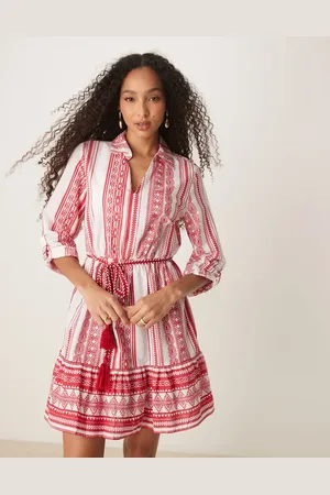 JDY Vestido corto estampado con lazada en la cintura de