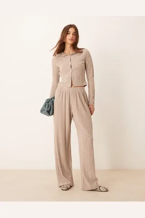 Miss Selfridge Pantalones color de pernera ancha de canalé grueso cepillado de -Verde