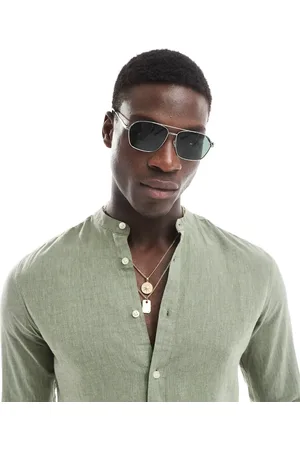 ASOS Gafas de sol plateadas de estilo aviador con lentes verdes ahumadas de