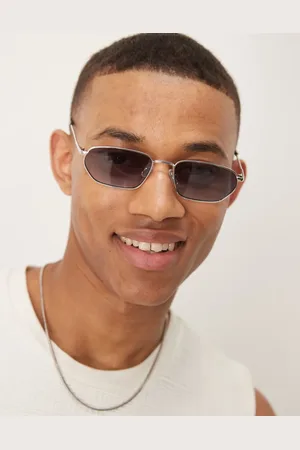 ASOS Gafas de sol plateadas y moradas rectangulares de metal con lentes azules degradadas de