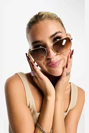 Ray-Ban Gafas de sol doradas cuadradas de metal de