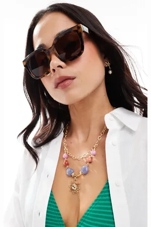 VERO MODA Gafas de sol cuadradas extragrandes con montura de carey de -Marrón