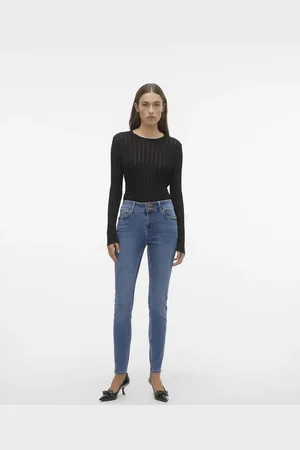 VERO MODA Vaqueros azul medio de corte slim de