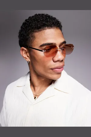 ASOS Gafas de sol hexagonales con montura al aire, lentes marrones y rosas degradadas y patillas doradas de