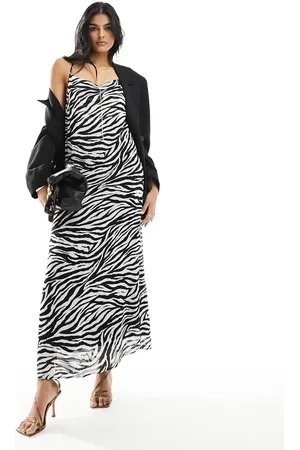 Object Vestido lencero largo ceñido con estampado de cebra de -Multicolor