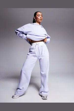 Kaiia Joggers lilas de pernera ancha con cinturilla de canalé en contraste de (parte de un conjunto)-Morado
