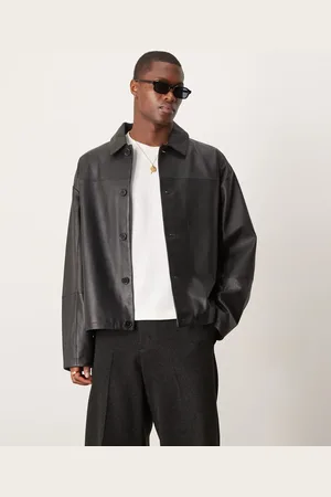 ASOS Chaqueta Harrington negra extragrande de cuero auténtico premium de