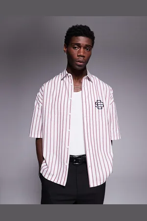 ASOS Camisa blanca a rayas de corte extragrande voluminoso con bordado en el pecho de -Gris
