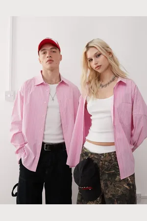COLLUSION Camisa rosa a rayas extragrande de Unisex