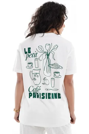 New Look Camiseta blanca extragrande con detalle estampado "Le cafe" de