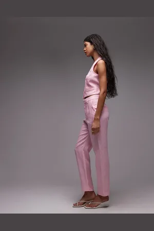 MANGO Pantalones de sastre rosas de lino de (parte de un conjunto)