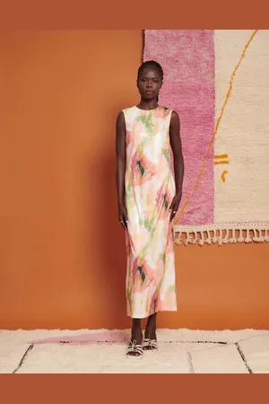Ghospell Vestido semilargo con estampado floral adornado con lentejuelas de -Multicolor
