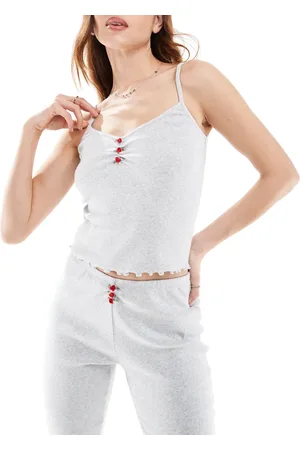Cotton On Top de pijama gris jaspeado de tirantes de punto pointelle acanalado de Cotton On (parte de un conjunto)