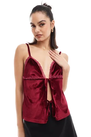 ASOS Top de tirantes con lazada delantera de terciopelo de -Rojo