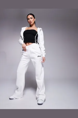 Kaiia Joggers color de pernera ancha con logo de (parte de un conjunto)-Blanco