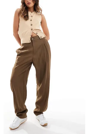 ASOS Pantalones de sastre marrón moca con panel en contraste de