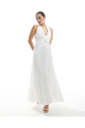 Forever New Vestido de novia largo blanco plisado con detalle anudado en la parte delantera de