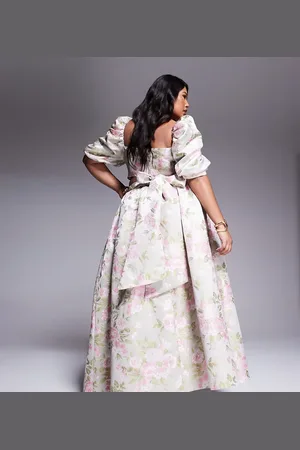 ASOS Falda larga con estampado de tulipanes y lazada en la espalda de jacquard de Curve (parte de un conjunto)-Multicolor