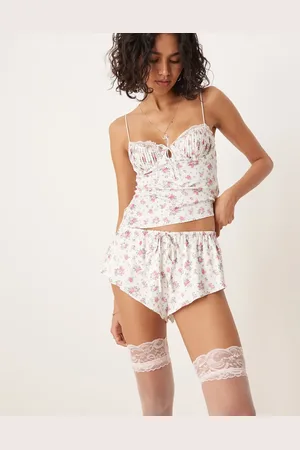 For Love & Lemons Pantalones cortos de pijama blancos con estampado floral That