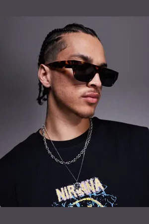 ASOS Gafas de sol oscuro efecto carey con puente plano y lentes ahumadas de