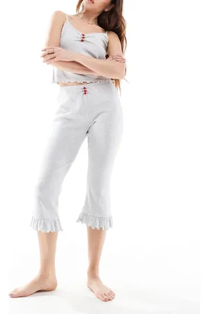 Cotton On Pantalones capri de pijama gris jaspeado de punto pointelle acanalado de Cotton On (parte de un conjunto)