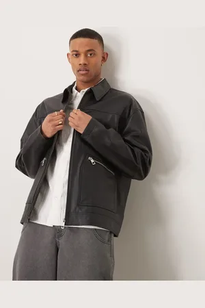 ASOS Chaqueta Harrington negra extragrande de cuero auténtico premium de