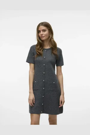 VERO MODA Vestido gris medio melange de punto de