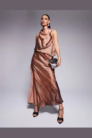 ASOS Vestido largo drapeado con y cuello alto de -Multicolor