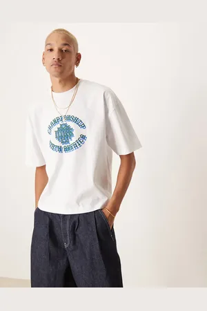ASOS Camiseta blanca de corte cuadrado extragrande con estampado deportivo de tejido grueso de