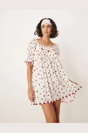 For Love & Lemons Vestido lencero blanco y con diseño de cerezas de cuentas de -Multicolor