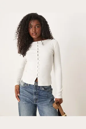 ASOS Cárdigan color abotonado de canalé compacto de -Blanco