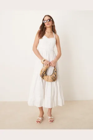 Forever New Vestido semilargo color crema escalonado de -Blanco