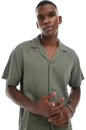 Only & Sons Camisa caqui de manga corta de mezcla de lino texturizado de -Verde