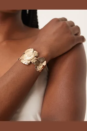 ASOS Pulsera dorada rígida con diseño de flores de